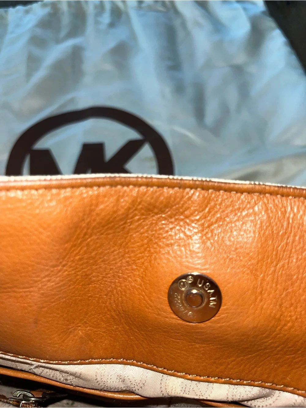 Michael Kors Cream & Brown Signature Satchel with Gold Hardware